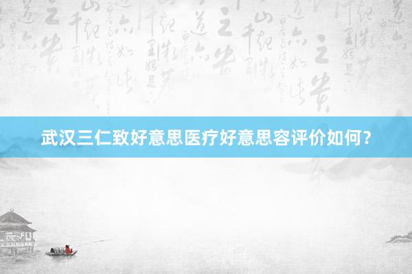 武汉三仁致好意思医疗好意思容评价如何？